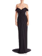 David Meister Draped Jersey Off-the-shoulder Gown