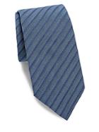 Saks Fifth Avenue Made In Italy Chambray Striped Silk Tie