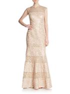 Kay Unger Bonded Lace Trumpet Gown