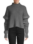 Autumn Cashmere Ruffle-sleeve Mockneck Cropped Sweater