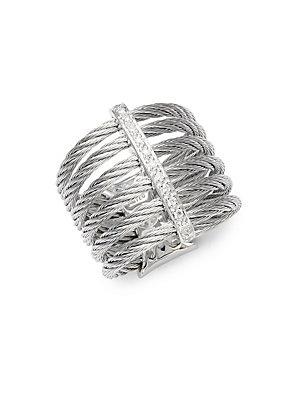 Alor Cable 18k White Gold & Sterling Silver Diamond Midi Ring