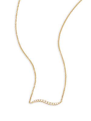 Ef Collection 14k Yellow Gold & Diamond Wave Pendant Necklace
