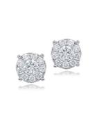 Diana M Jewels Diamond And 18k White Gold Halo Round Stud Earrings