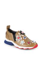 Fendi Floral Appliqu&eacute; Leather Sneakers
