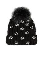 Jocelyn Fox Fur Pom-pom & Embellished Rib-knit Beanie