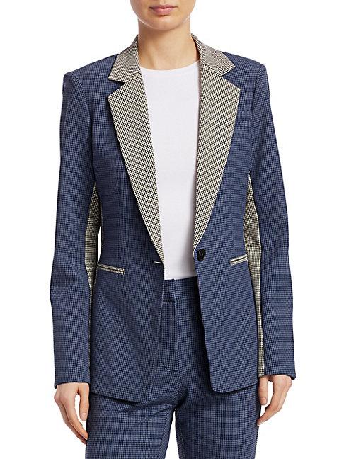 Derek Lam Bowery Colorblocked Check Tailored Blazer