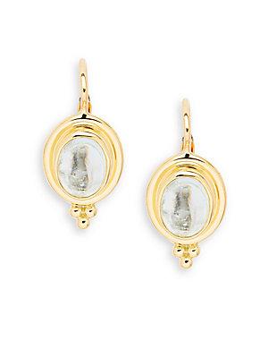 Temple St. Clair Cabochon Aquamarine & 18k Yellow Gold Classic Oval Earrings