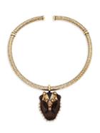 Valentino Garavani Carved Wood Pendant Choker Necklace