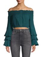 Red Carter Off-the-shoulder Cropped Top