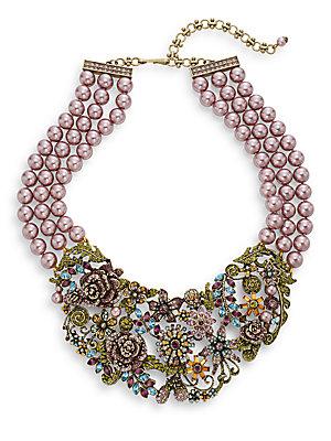 Heidi Daus Bouquet Swarovski Crystal & Faux Pearl Bib Necklace
