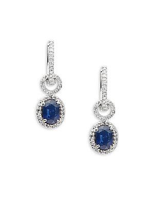 Effy 14 Kt. White Gold Diamond And Sapphire Drop Earrings