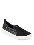 Avec Les Filles Leather And Lace Slip-on Sneakers