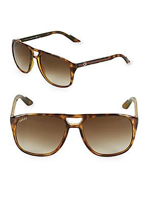 Gucci 57mm Tortoiseshell Aviator Sunglasses