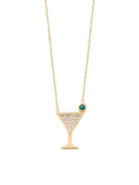 Gabi Rielle Martini White & Green Crystal Pendant Necklace