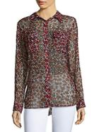 Joie Spotted Button-front Silk-chiffon Blouse