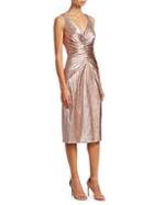 Theia Metallic Ruched Midi Dress