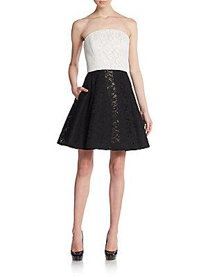 Abs Blocked Techno-lace Strapless Dress
