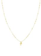 Saks Fifth Avenue 14k Yellow Gold & Diamond Double Cross Pendant Bead Chain Necklace
