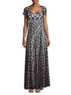 Marchesa Notte Embroidered Short-sleeve Gown