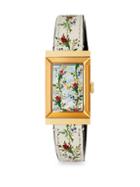 Gucci Mother-of-pearl Floral Leather Strap Watch