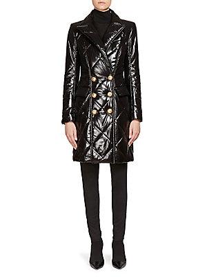 Balmain Long Double-breasted Quilted Nylon Coat