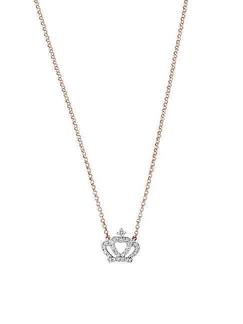 Effy 14k Rose Gold & Diamond Crown Pendant Necklace