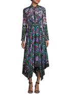 Saloni Cerise Asymmetrical Printed Silk Midi Dress