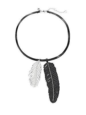 Rebecca Minkoff Runway Fall 15 Leather Feather Pendant Necklace
