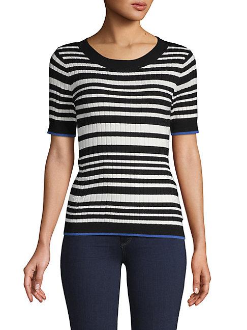 525 America Ribbed Striped Cotton-blend Top