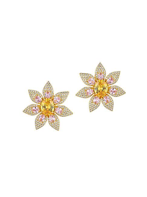 Eye Candy La The Luxe Spike Flower 18k Goldplated & Crystal Stud Earrings