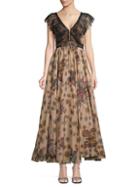 Valentino Mariposa Lace Butterfly & Floral Long Flare Dress