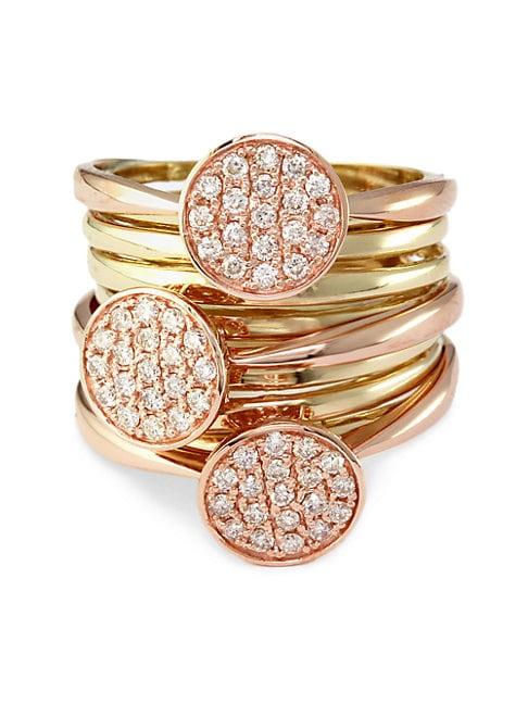 Effy Diamond Pave Disk Ring In 14k Rose And Yellow Gold