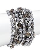 Miriam Haskell Faux Pearl Beaded Multi Row Chain Bracelet