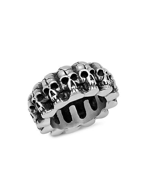 Anthony Jacobs Oxidized Skull Stainless Steel Ring