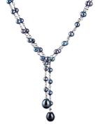 Masako Pearls 4-5mm & 7-8mm Blue Pearl & Sterling Silver Lariat Necklace