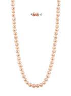 Masako 7-7.5mm Pink Pearl And 14k Yellow Gold Necklace And Earrings Set