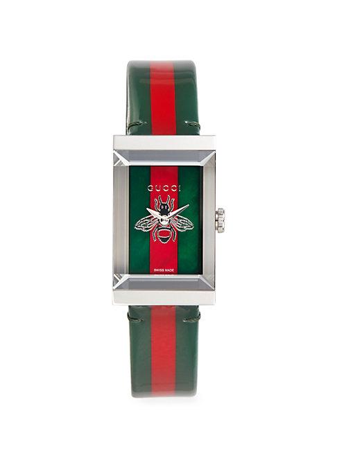 Gucci New G-frame Stainless Steel & Leather-strap Watch