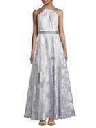 Carmen Marc Valvo File Coupe Embroidered Halter Gown