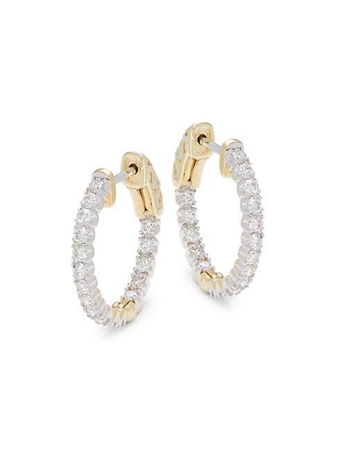 Saks Fifth Avenue 14k Yellow Gold Diamond Hinged Hoop Earrings