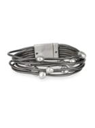 Saachi Freshwater Pearl Leather-strand Bracelet