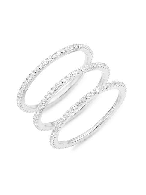 Sterling Forever Sterling Silver Pave Three-ring Set