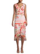 Calvin Klein Collection Floral & Stripe High-low Midi Dress