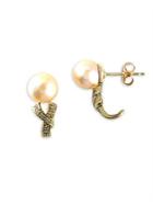 Effy 14 Kt. Yellow Gold Freshwater Pearl And Diamond Earrings .08 Ct. T.w. 8mm