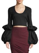Rosie Assoulin Puffed-sleeve Cotton-blend Cropped Top