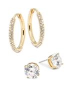 Adriana Orsini 2-pair Goldtone & Crystal Hoop & Stud Earrings