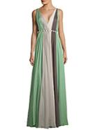 Halston Heritage V-neck Pleated Gown