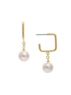 Rivka Friedman Goldplated Square Hoop & 12mm Shell Pearl Drop Earrings