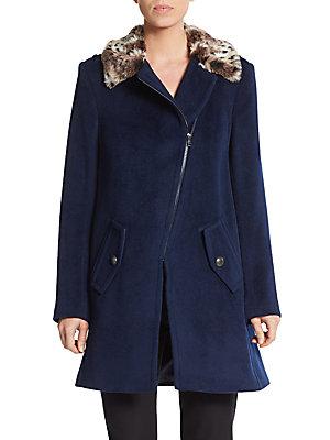Rebecca Taylor Leopard Faux Fur-collared Coat