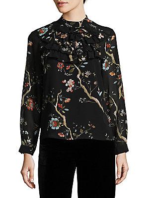 Nanette Lepore Floral Pleated Blouse