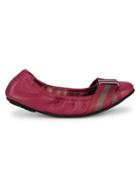 Bally Tippy Striped Strap Ruched Leather Ballet Flats